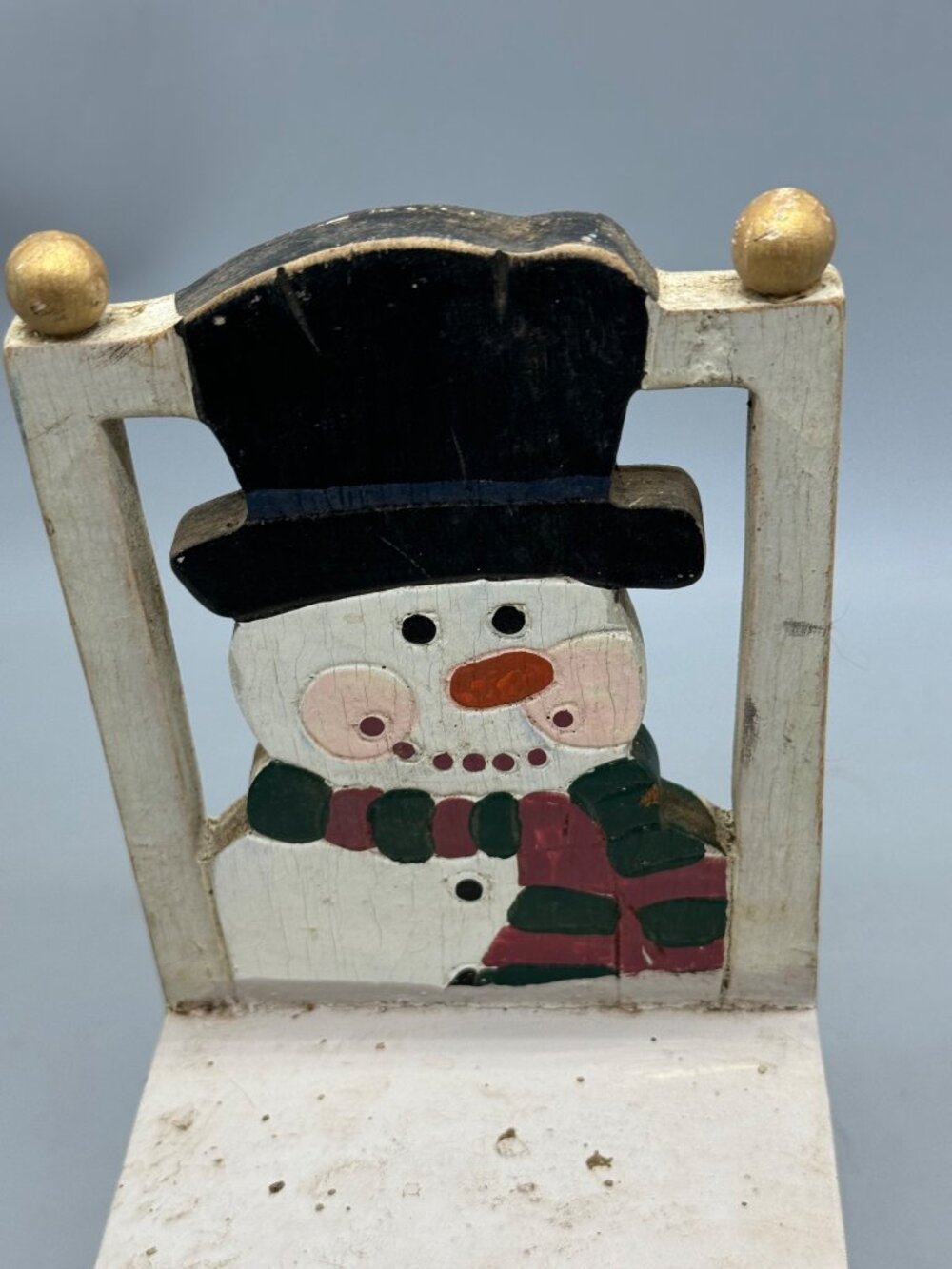 Vintage Wooden Snowman Decorative Chair With Painted Backrest Christmas READ - Picture 2 of 7